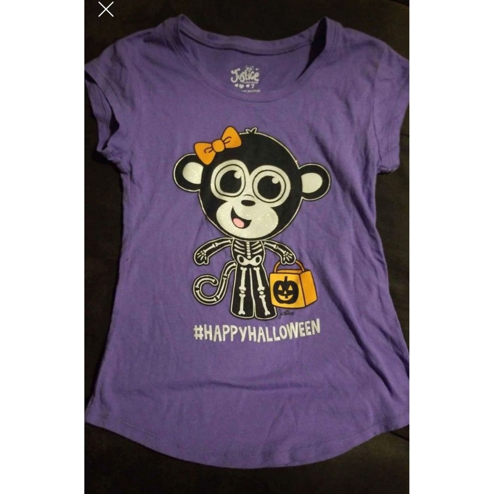 Justice happy Halloween sparkle skeleton monkey top size 7